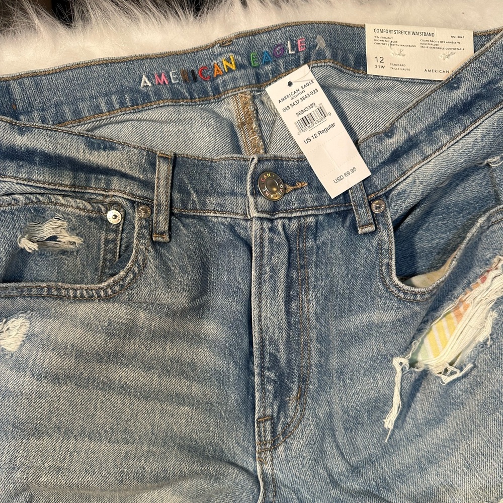 American Eagle Outfitters Distressed Blue Straight Leg Jeans